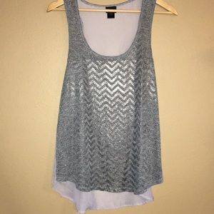 DayTrip Grey and Metallic Chevron Top